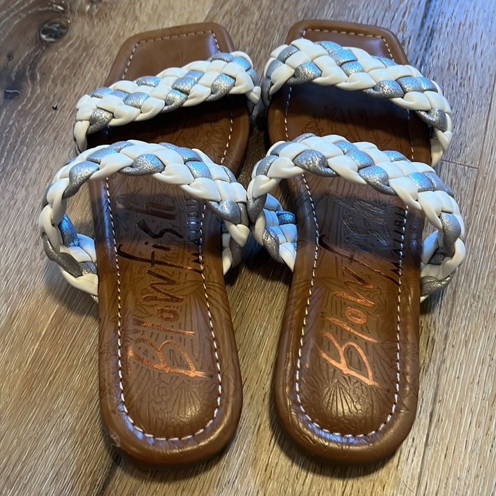 Blowfish Womens White & Silver Braided Strap Faux Leather Sandals Shoe Size 8 - Picture 2 of 7